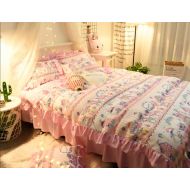 ZI TENG Princess Bedding Set Pink Girl Cartoon Princess Duvet Cover Set Children Favorite Gorgeous Bed Set Twin Full Size 4PC (1Duvet Cover /1Bedskirt /2Pillowcases)