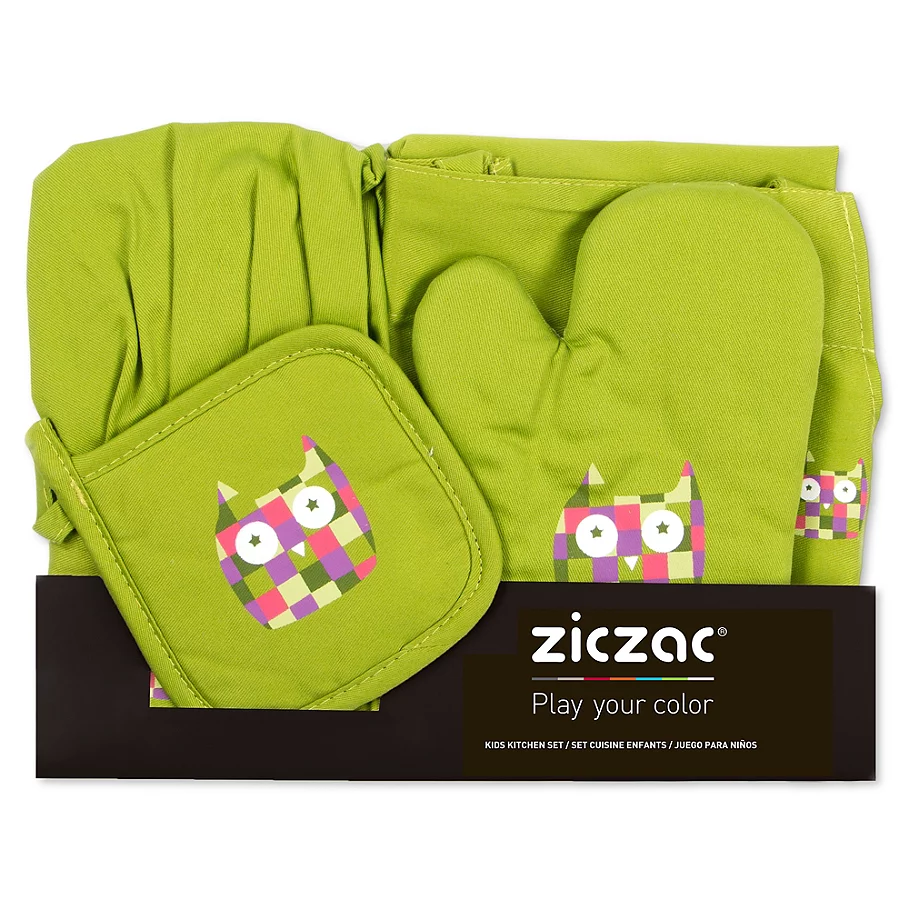  ZICZAC Ziczac Kids 4-Piece Owl Apron Set in Green