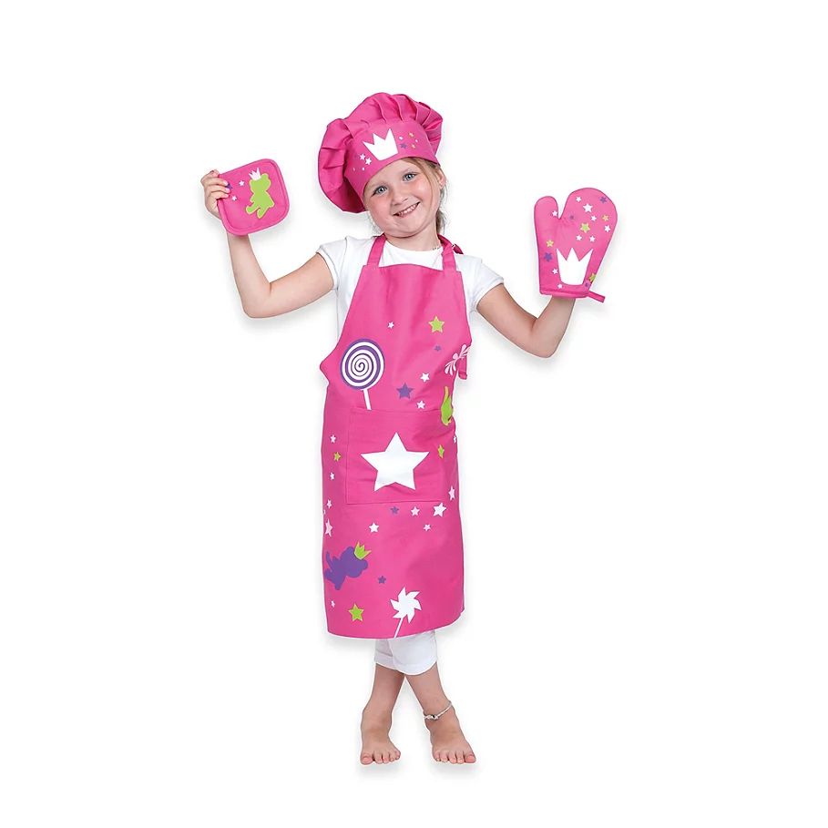 ZICZAC Ziczac Kids 4-Piece Crown Apron Set in Pink