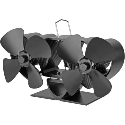  ZILMAKO 8 Blade Dual Head Heat Powered Wood Stove Fan Fireplace Fan Furnace Air Blower for Wood/Log Burner/Fireplace Eco Friendly Fan