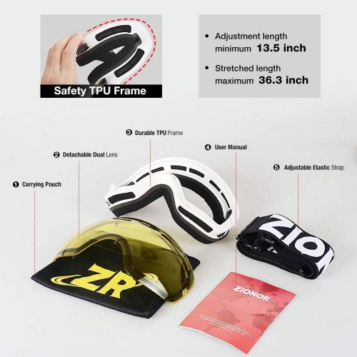  [아마존 핫딜] ZIONOR X Ski Snowboard Snow Goggles OTG Design for Men Women with Spherical Detachable Lens UV Protection Anti-Fog