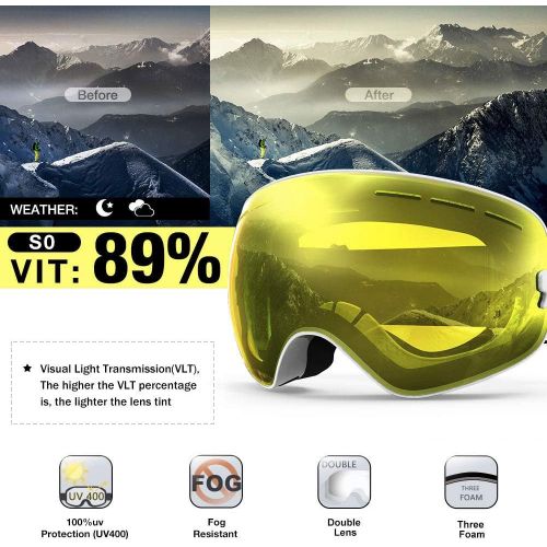  [아마존 핫딜] ZIONOR X Ski Snowboard Snow Goggles OTG Design for Men Women with Spherical Detachable Lens UV Protection Anti-Fog