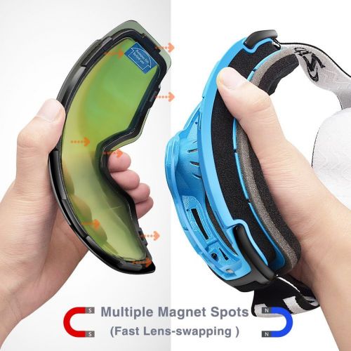  [아마존베스트]Zionor X4 Ski Snowboard Snow Goggles Magnet Dual Layers Lens Spherical Design Anti-Fog UV Protection Anti-Slip Strap for Men Women