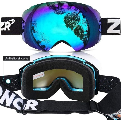  [아마존베스트]Zionor X4 Ski Snowboard Snow Goggles Magnet Dual Layers Lens Spherical Design Anti-Fog UV Protection Anti-Slip Strap for Men Women