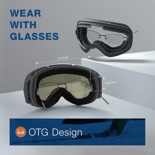  ZIONOR X Ski Snowboard Snow Goggles OTG Design for Men Women with Spherical Detachable Lens UV Protection Anti-Fog