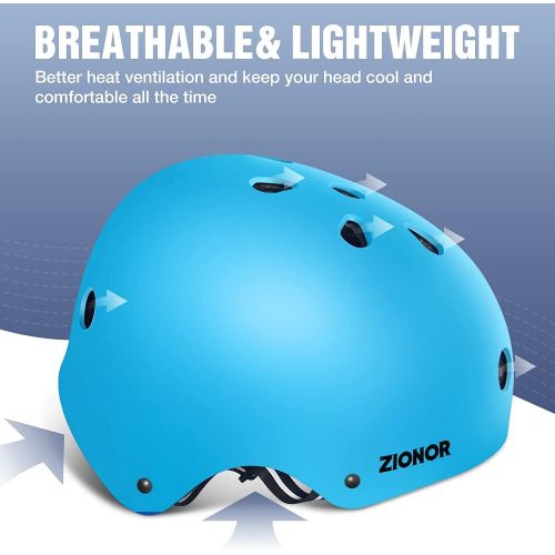  ZIONOR Skateboard Helmet for Kids/Youth/Adults - Comfortable Wearing for Skateboarding/Roller Skating/Inline Skating/Scooter