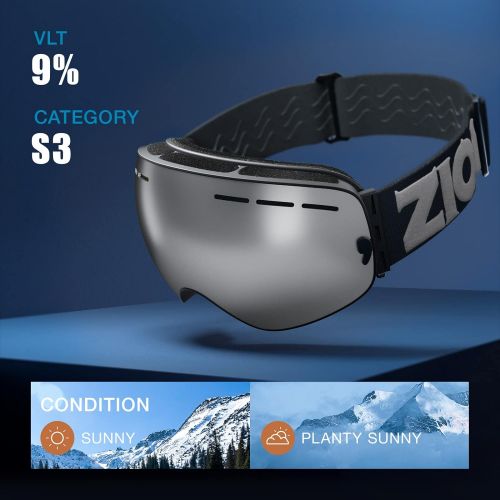  ZIONOR X Ski Goggles - OTG Snowboard Goggles Detachable Lens for Men Women Adult