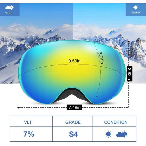  ZIONOR X PRO Ski Snowboard Snow Goggles Interchangeable Lens for Men Women Adult