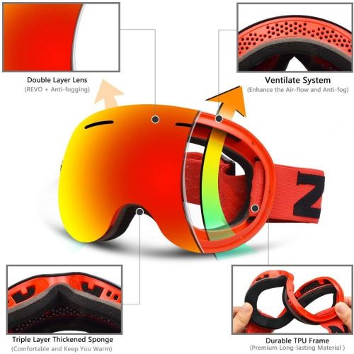  ZIONOR XA Ski Snowboard Snow Goggles for Men Women Anti-Fog UV Protection