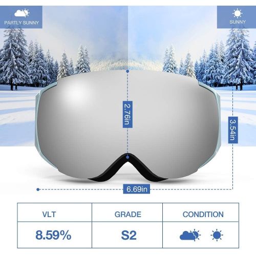  ZIONOR X10 Ski Snowboard Snow Goggles OTG for Men Women Anti-Fog UV Protection