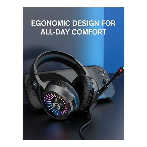  ZIUMIER Gaming Headset with Microphone, Compatible with PS4 PS5 Xbox One PC Laptop, Over-Ear Headphones with LED RGB Light, Noise Canceling Mic, 7.1 Stereo Surround Sound