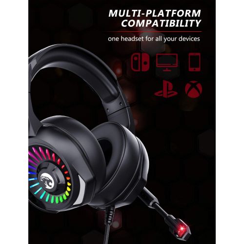  [아마존 핫딜] ZIUMIER Gaming Headset with Microphone, PS4 Headset Xbox One Headset with RGB Light, Wired PC Headset with 7.1 Stereo Surround Sound, Over-Ear Headphones for PC, PS4, Xbox One, Lap
