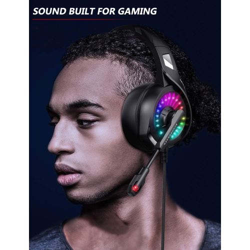  [아마존 핫딜] ZIUMIER Gaming Headset with Microphone, PS4 Headset Xbox One Headset with RGB Light, Wired PC Headset with 7.1 Stereo Surround Sound, Over-Ear Headphones for PC, PS4, Xbox One, Lap
