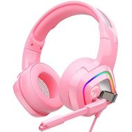 ZIUMIER Z66 Pink Gaming Headset for PS4, PS5, Xbox One, PC, Wired Over-Ear Headphone with Noise Isolation Microphone, LED RGB Light,Surround Sound