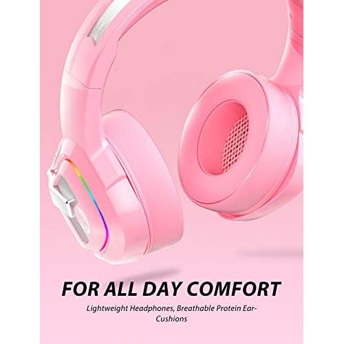  ZIUMIER Z66 Pink Gaming Headset for PS4, PS5, Xbox One, PC, Wired Over-Ear Headphone with Noise Isolation Microphone, LED RGB Light,Surround Sound