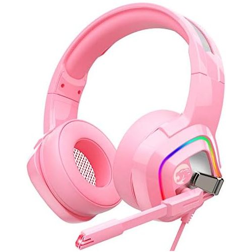  ZIUMIER Z66 Pink Gaming Headset for PS4, PS5, Xbox One, PC, Wired Over-Ear Headphone with Noise Isolation Microphone, LED RGB Light,Surround Sound