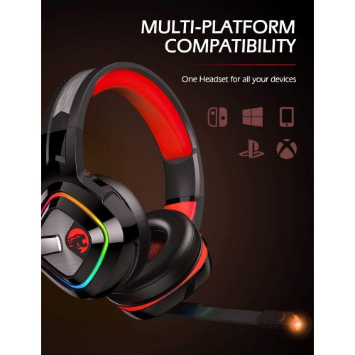  ZIUMIER Z66 Gaming Headset for PS4, PS5, Xbox One, PC, Wired Over Ear Headphone with Noise Isolation Microphone, LED RGB Light,Surround Sound for Laptop Computer, Red