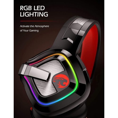  ZIUMIER Z66 Gaming Headset for PS4, PS5, Xbox One, PC, Wired Over Ear Headphone with Noise Isolation Microphone, LED RGB Light,Surround Sound for Laptop Computer, Red