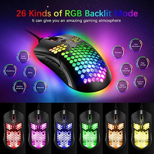  ZIYOU LANG Gaming Keyboard and Mouse,3 in 1 Gaming Set,Rainbow LED Backlit Wired Gaming Keyboard,RGB Backlit 12000 DPI Lightweight Gaming Mouse with Honeycomb Shell,Large Mouse Pad for PC Gam