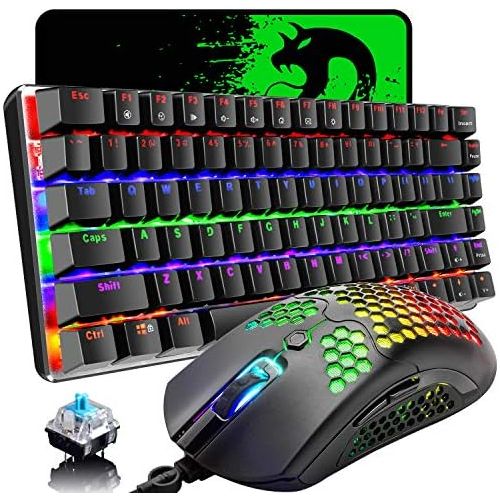  ZIYOU LANG Gaming Keyboard and Mouse,3 in 1 Gaming Set,Rainbow LED Backlit Wired Gaming Keyboard,RGB Backlit 12000 DPI Lightweight Gaming Mouse with Honeycomb Shell,Large Mouse Pad for PC Gam