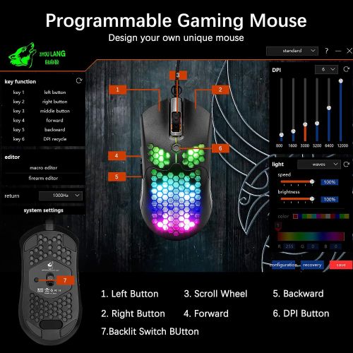  ZIYOU LANG Gaming Keyboard and Mouse,3 in 1 Gaming Set,Rainbow LED Backlit Wired Gaming Keyboard,RGB Backlit 12000 DPI Lightweight Gaming Mouse with Honeycomb Shell,Large Mouse Pad for PC Gam