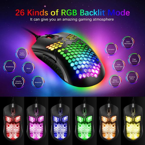  ZIYOU LANG Gaming Keyboard and Mouse,3 in 1 Gaming Set,Rainbow LED Backlit Wired Gaming Keyboard,RGB Backlit 12000 DPI Lightweight Gaming Mouse with Honeycomb Shell,Large Mouse Pad for PC Gam