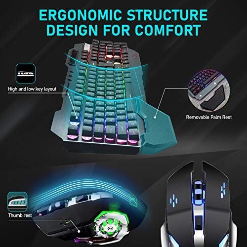  ZIYOU LANG Wireless Gaming Keyboard and Mouse with Rainbow LED 16RGB Backlit Rechargeable 4800mAh Battery Metal Panel Mechanical Ergonomic Feel Waterproof Dustproof 7 Color Mute Mice for Lapt