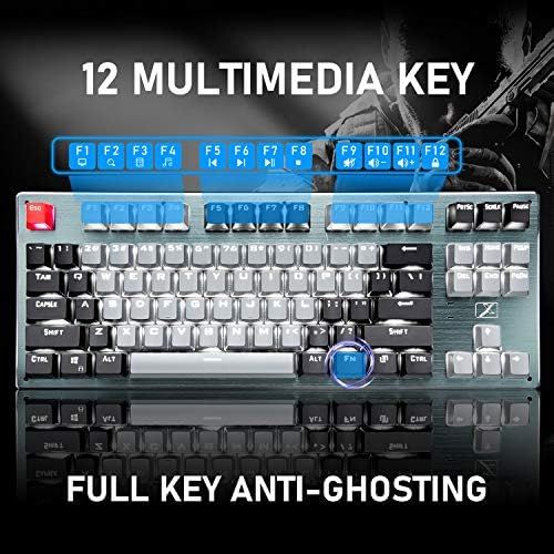  ZIYOU LANG Bluetooth Mechanical Gaming Keyboard with Led Backlit 87 Anti-Ghosting Key Blue Switch Ergonomic Metal Plate Wired/Wireless USB Receiver Rechargeable 3300mAh Battery for Laptop PC