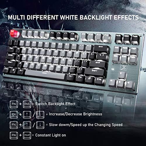  ZIYOU LANG Bluetooth Mechanical Gaming Keyboard with Led Backlit 87 Anti-Ghosting Key Blue Switch Ergonomic Metal Plate Wired/Wireless USB Receiver Rechargeable 3300mAh Battery for Laptop PC