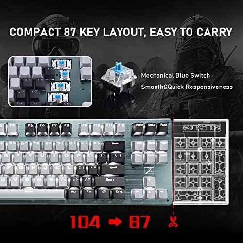  ZIYOU LANG Bluetooth Mechanical Gaming Keyboard with Led Backlit 87 Anti-Ghosting Key Blue Switch Ergonomic Metal Plate Wired/Wireless USB Receiver Rechargeable 3300mAh Battery for Laptop PC