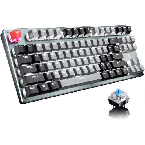  ZIYOU LANG Bluetooth Mechanical Gaming Keyboard with Led Backlit 87 Anti-Ghosting Key Blue Switch Ergonomic Metal Plate Wired/Wireless USB Receiver Rechargeable 3300mAh Battery for Laptop PC