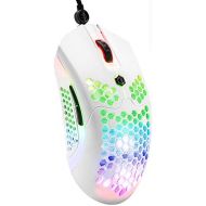 ZIYOU LANG Mamba Snake M5 Gaming Mouse with RGB Lamp Effect,65G Lightweight Honeycomb Shell,Ultralight Ultraweave Cable,Pixart 3325 12000 DPI Optical Sensor for PC Gaming(White)