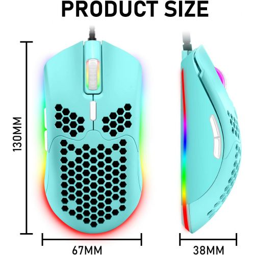  ZIYOU LANG Wired Lightweight Gaming Mouse,6 RGB Backlit Mouse with 7 Buttons Programmable Driver,6400DPI Computer Mouse,Ultralight Honeycomb Shell Ultraweave Cable Mouse for PC Gamers,Xbox,PS