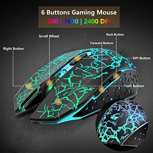  [아마존베스트]CROSS ZEBRA Gaming Keyboard and Mouse Set, QWERTZ German Layout Rainbow LED Backlight Ergonomic Keyboard 6 Buttons 2400 DPI Mouse and Mouse Pad, USB Wired, Compatible with PS4 XBox, Black