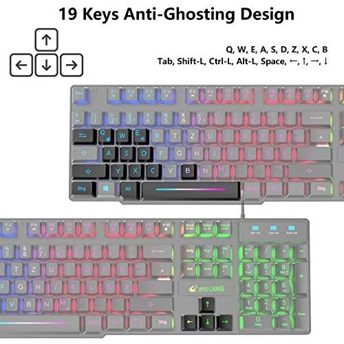  [아마존베스트]CROSS ZEBRA Gaming Keyboard and Mouse Set, QWERTZ German Layout Rainbow LED Backlight Ergonomic Keyboard 6 Buttons 2400 DPI Mouse and Mouse Pad, USB Wired, Compatible with PS4 XBox, Black