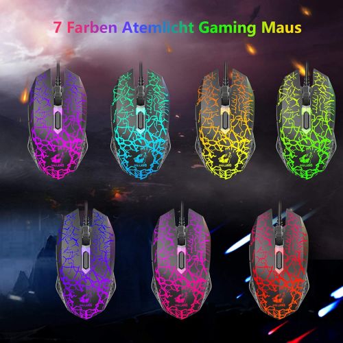  [아마존베스트]CROSS ZEBRA Gaming Keyboard and Mouse Set, QWERTZ German Layout Rainbow LED Backlight Ergonomic Keyboard 6 Buttons 2400 DPI Mouse and Mouse Pad, USB Wired, Compatible with PS4 XBox, Black