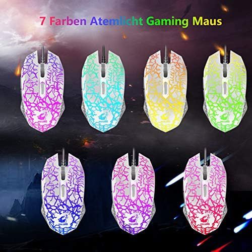  [아마존베스트]CROSS ZEBRA Gaming Keyboard and Mouse Set, QWERTZ German Layout Rainbow LED Backlight Ergonomic Keyboard 6 Buttons 2400 DPI Mouse and Mouse Pad, USB Wired, Compatible with PS4 XBox, White