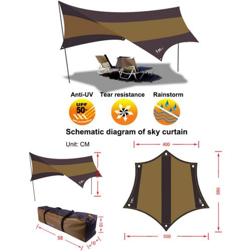  ZJDU Rain Fly Tent Large Tarp,550×560Cm 5-8 Person Lightweight Shelter Sun Shade Awning Canopy, with Tarp Poles and Accessories, for Hiking Camping Picnic Family Party