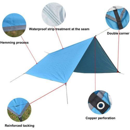  ZJDU Hammock Rain Fly Tent Tarp Tarpaulin,Anti-UV Lightweight Camping Shelter,Waterproof Tarp - for Camping Hiking Outdoor Travel, Tent Stakes and Ropes Included