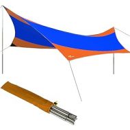 ZJDU Rain Fly Tent Large Tarp,550×560Cm 5-8 Person Lightweight Shelter Sun Shade Awning Canopy, with Tarp Poles and Accessories, for Hiking Camping Picnic Family Party