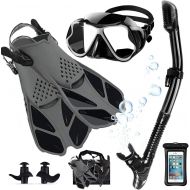 ZJLW Snorkeling Gear for Adults Snorkel Set, Mask Fin 180° Panoramic View Anti-Fog Scuba Snorkel Mask + Adjustable Swimming Fins/Flippers + Dry Snorkel Tube for Adults