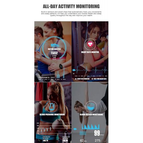  ZJXHAO 2019 versionSmart Watch, Waterproof Fitness Activity Tracker with Heart Rate Monitor, Wearable Oxygen Blood Pressure Wrist Watch, Bluetooth Running GPS Tracker Sport Band