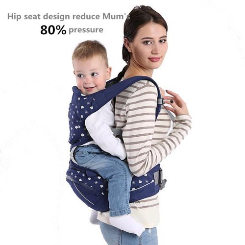  ZJchao Versatility Soft Baby Carrier Backpack with Hip Seat, 1.5L Large Storage Bag and Detachable Hood, Airflow Window, Padded Shoulder Straps, Weight Support up to 40 lb - Blue
