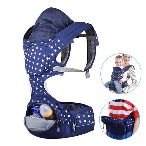  ZJchao Versatility Soft Baby Carrier Backpack with Hip Seat, 1.5L Large Storage Bag and Detachable Hood, Airflow Window, Padded Shoulder Straps, Weight Support up to 40 lb - Blue