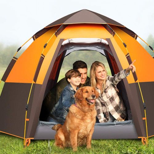  ZK 5-8 Person Camping Tent Backpacking Tents Hexagon Waterproof Dome Automatic Pop-Up Outdoor Sports Tent Camping Sun Shelters，One Room (Color : Green)