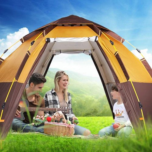  ZK 5-8 Person Camping Tent Backpacking Tents Hexagon Waterproof Dome Automatic Pop-Up Outdoor Sports Tent Camping Sun Shelters，One Room (Color : Green)