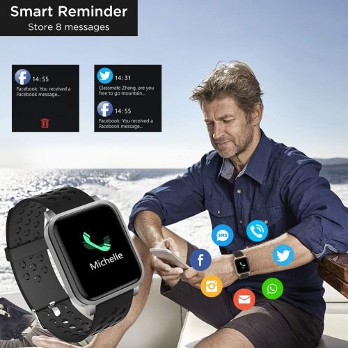  [아마존베스트]ZKCREATION Smartwatch, 1.3 inch Full Touchscreen Fitness Watch with Heart Rate Monitor, Sports Watch, Smartwatch, Fitness Tracker with Pedometer, Sleep Monitor, Music Control, Stop