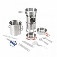 ZLDGYG JJCDY 10Pcs Camping Cookware Mess Kit Portable Stainless Steel Folding Wood Stove Pot Pan Set Bowls Spoon Tableware Cooking Set