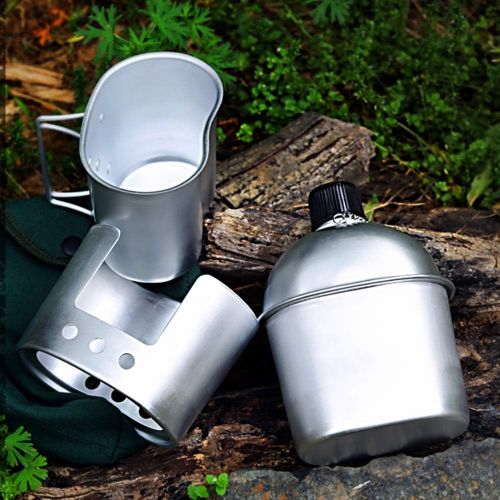  ZLDGYG JJCDY 3pcs Canteen Wood Stove Cookware Set Aluminum Military Canteen Cup Wood Stove Set with Cover Bag for Camping Hiking Backpacking