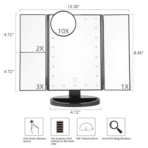  ZLJTYN 2 PACK,LED Touch Screen 22 Light Makeup Mirror Table Desktop Makeup 1X/2X/3X/10X Magnifying...